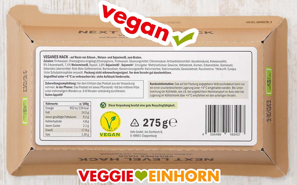Rückseite der Packung mit den Zutaten