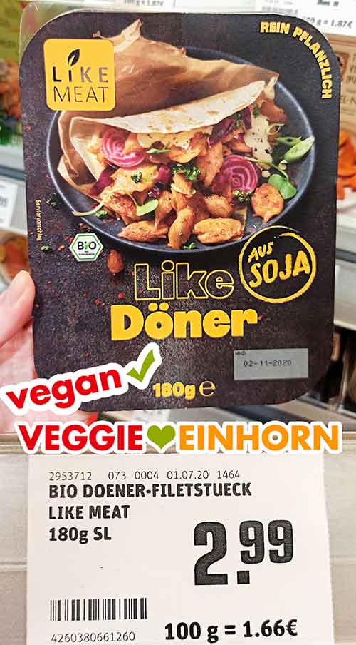 Like Meat Döner Eine Packung veganes Döner Fleisch von Like Meat bei Rewe