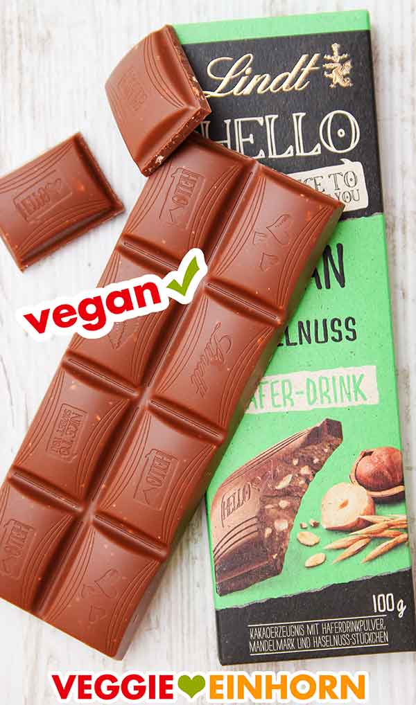 Lindt Hello vegane Schokolade Haselnuss Eine Tafel vegane Schokolade der Sorte Haselnuss von Lindt Hello
