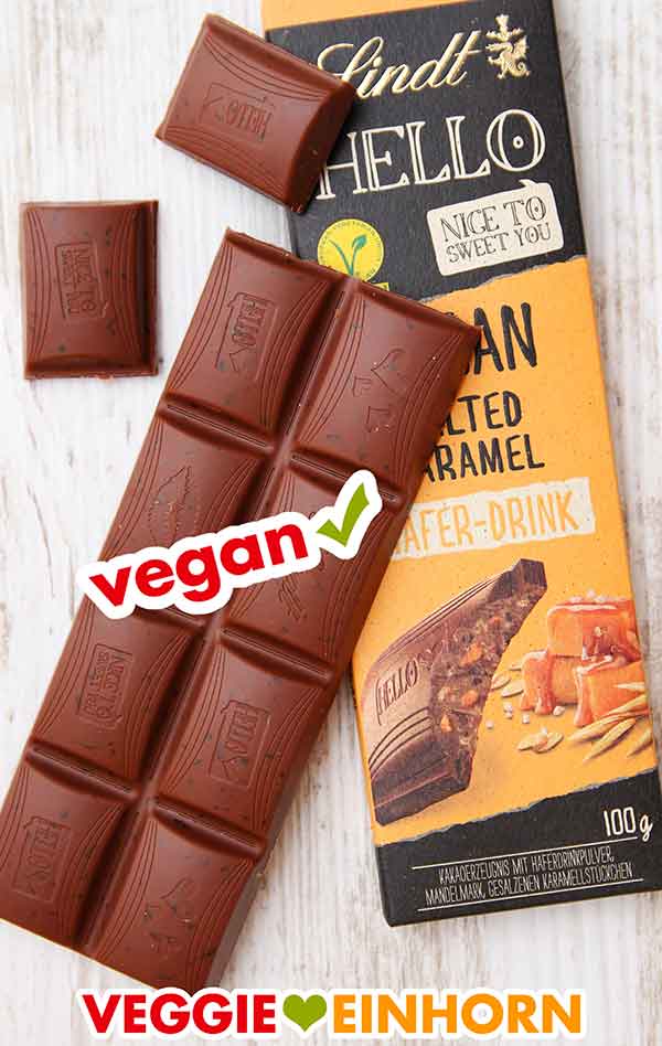 Lindt Hello vegane Schokolade mit Salted Caramel Lindt Hello vegan Salted Caramel Schokoladentafel
