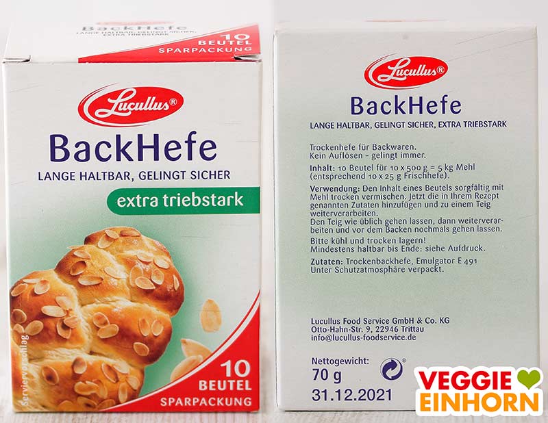 Eine Packung Trockenbackhefe von Lucullus