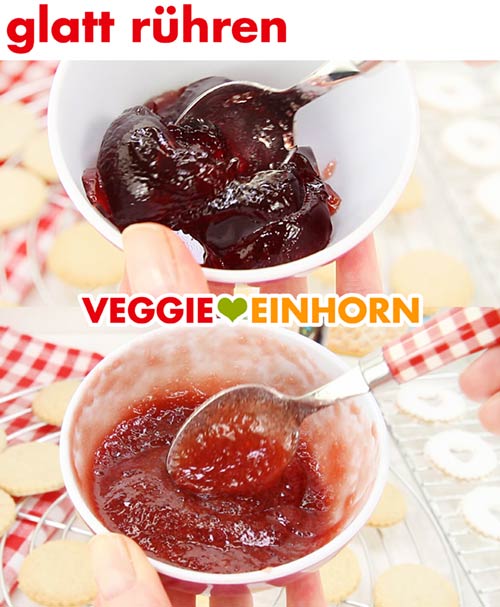Marmelade mit einem Löffel glatt rühren - Füllung für Spitzbuben Marmelade mit einem Löffel glatt rühren - Füllung für Spitzbuben
