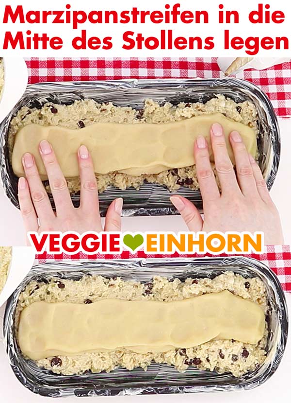 Marzipan in die Stollenform legen Marzipan in die Stollenform legen
