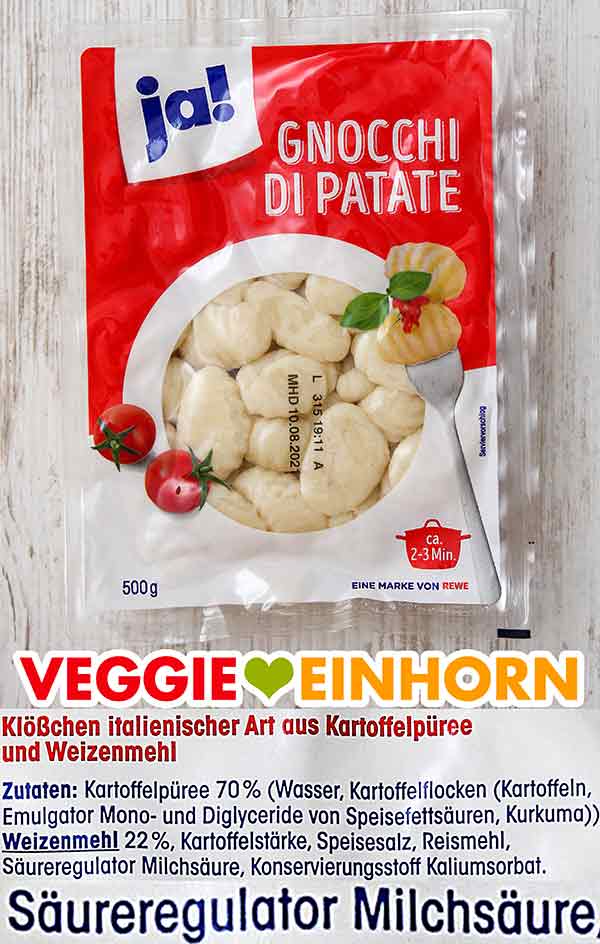 Vegane Gnocchis mit Milchsäure Eine Packung Gnocchi die Patate von Rewe ja!
