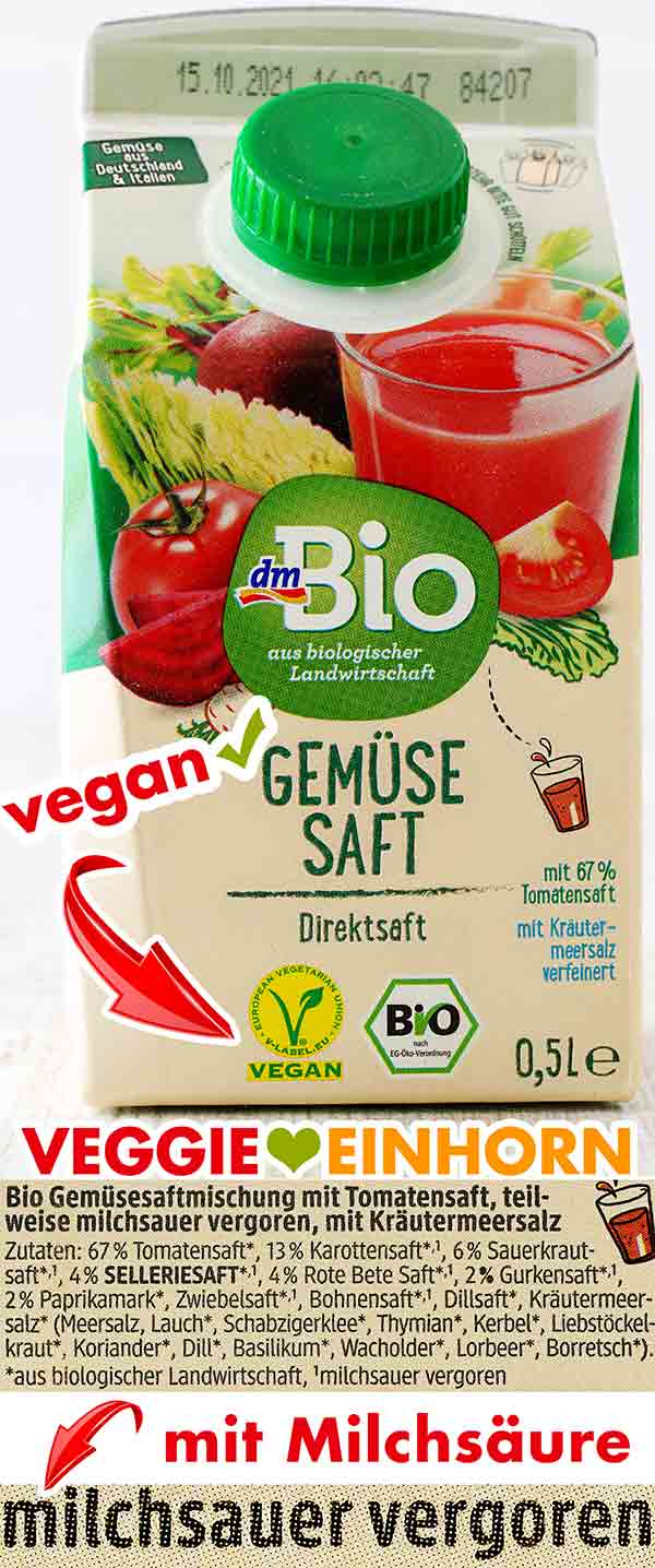 Veganer Gemüsesaft mit Milchsäure Eine Packung milchsauer vergorener Gemüsesaft von dm