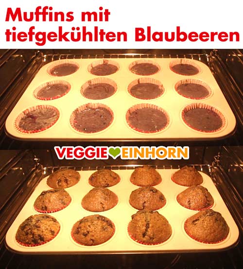 Muffins mit tiefgekühlten Blaubeeren im Ofen