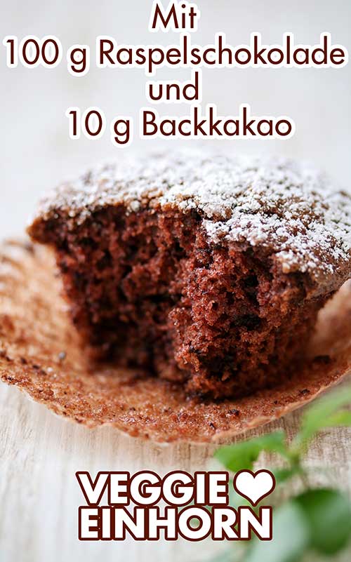 Muffins mit Schokoraspeln und Kakao Ein angebissener Muffin auf einem Muffinförmchen aus Papier