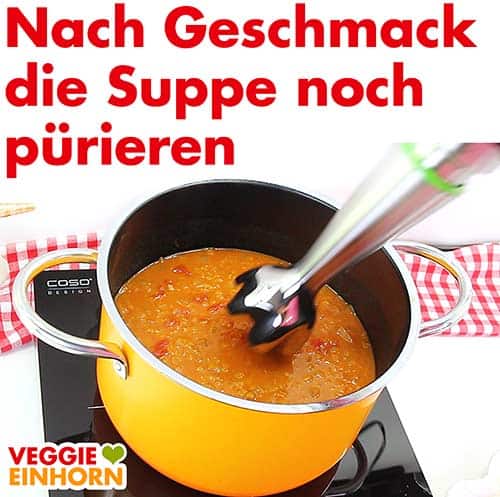 Suppe im Topf mit Pürierstab pürieren