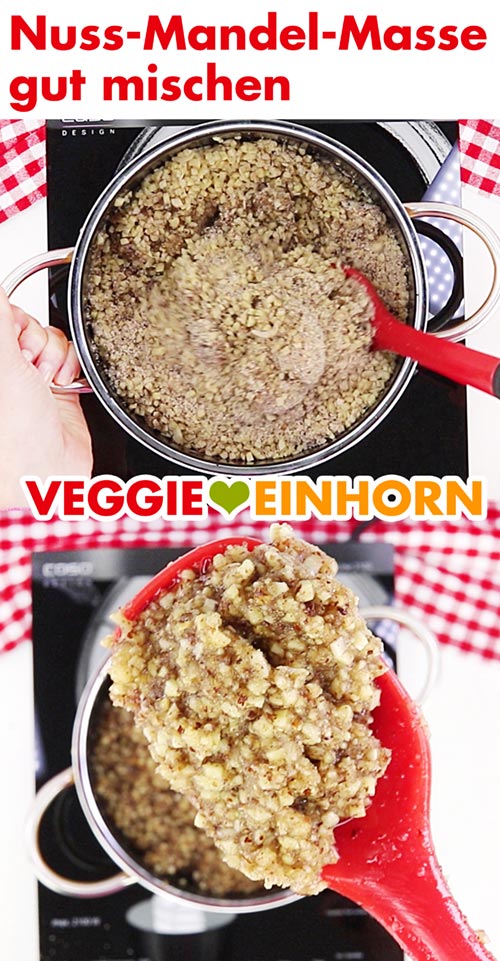 Nuss Belag für die veganen Nussecken Nuss-Mandel-Masse gut mischen