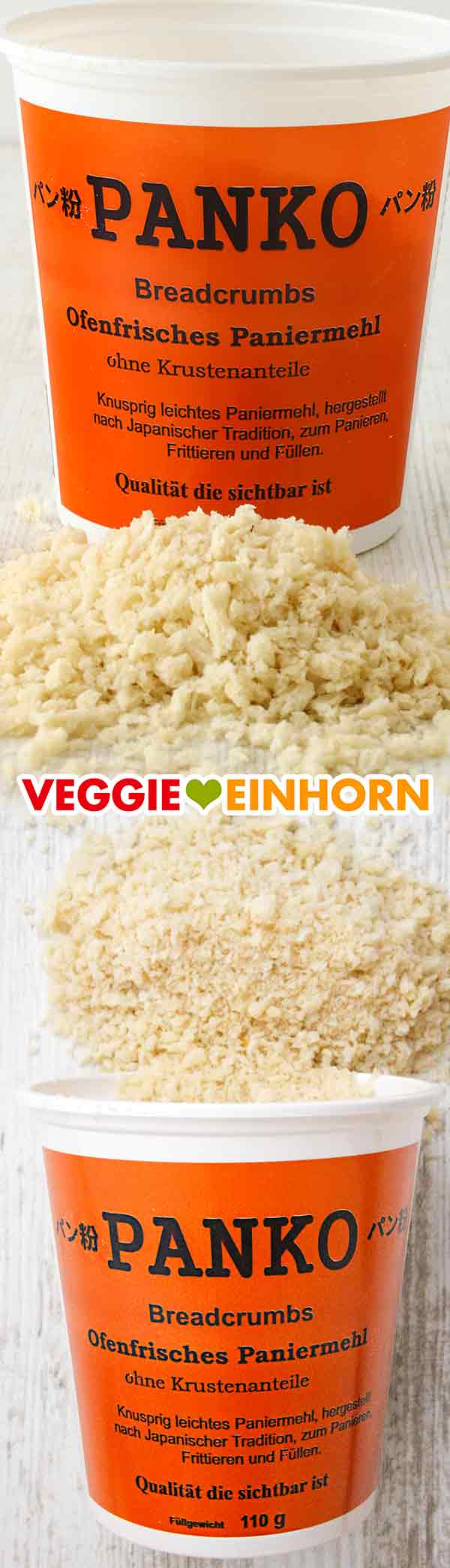 Panko Breadcrumbs von Omis Paniermehl Ein Becher mit Pankomehl von Omis Paniermehl
