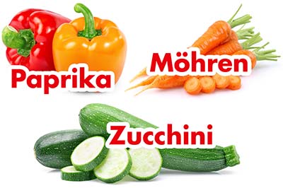 Paprika, Möhren und Zucchini für Paella