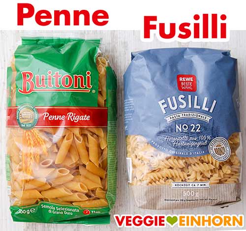 Buitoni Penne Rigate und Rewe Beste Wahl Fusilli Penne und Fusilli