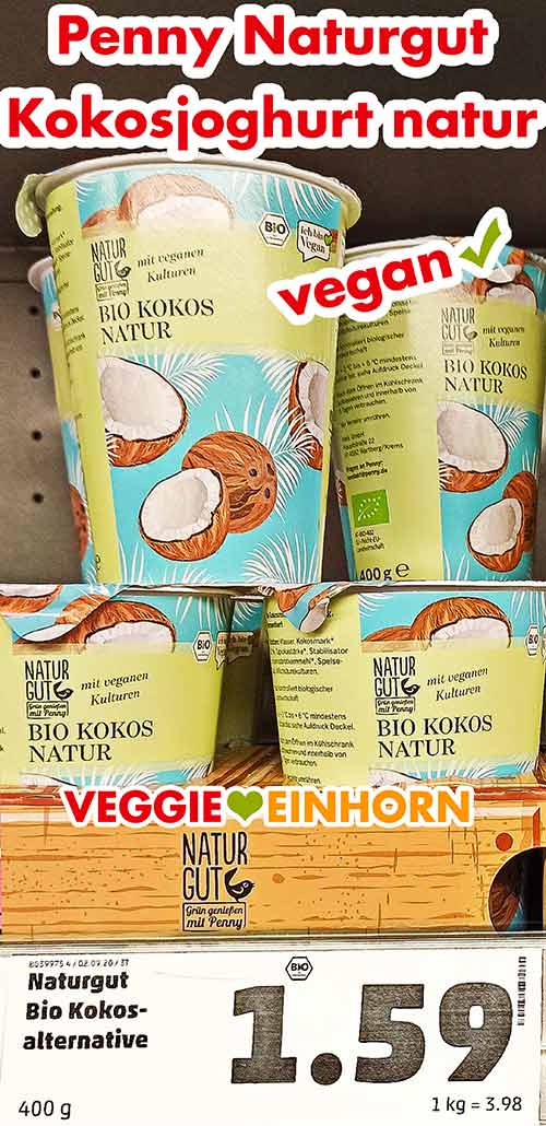 Penny Naturgut Kokosjoghurt Becher mit Kokosjoghurt im Regal bei Penny Markt
