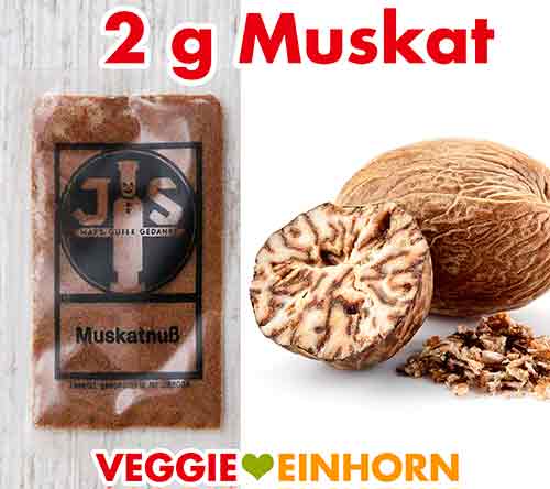 Gemahlene Muskatnuß Ein Tütchen einzeln verpackter gemahlene Muskatnuß von Staesz Pfefferkuchengewürz