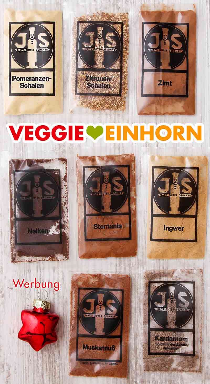 Einzeln verpackte Gewürze von Staesz Pfefferkuchen Gewürzmischung Acht einzeln verpackte Tütchen mit Gewürzen von Staesz Pfefferkuchengewürz