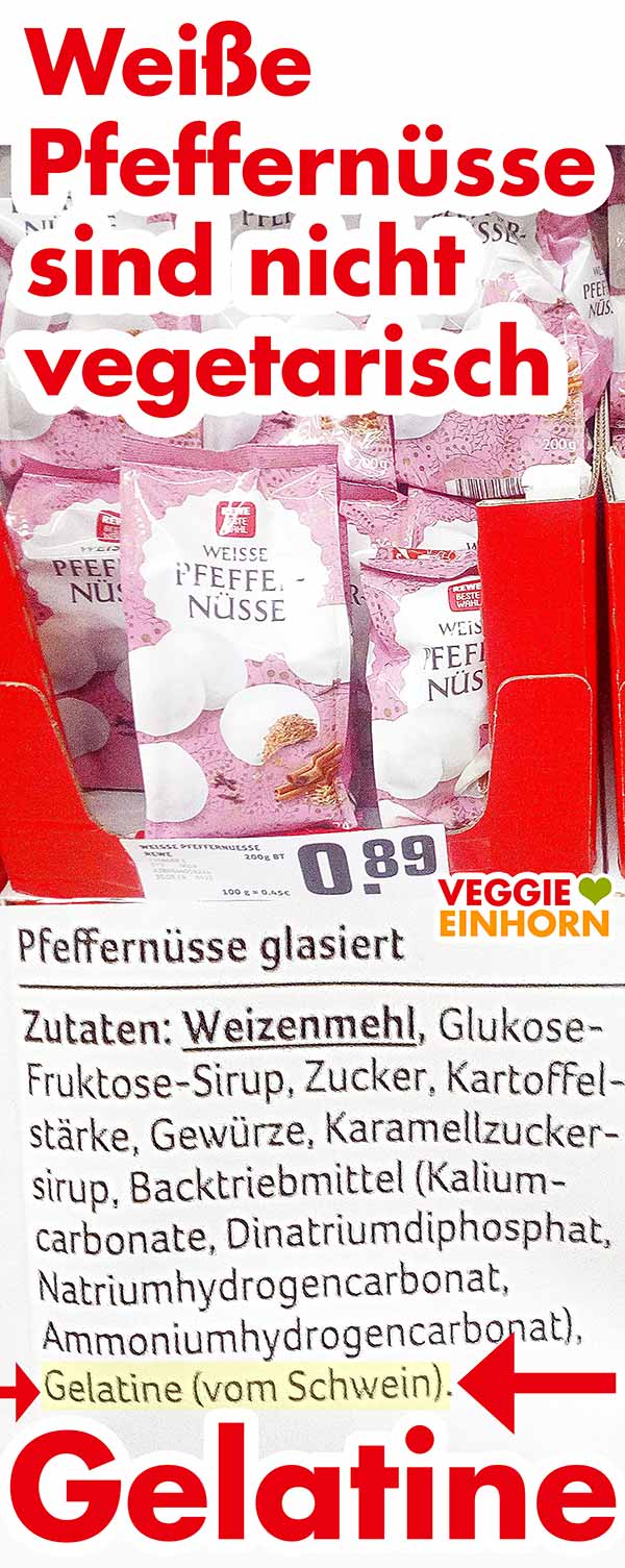 Pfeffernüsse mit Gelatine sind nicht vegetarisch und nicht vegan. Pfeffernüsse mit Gelatine