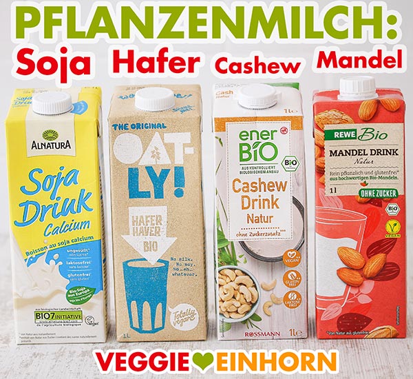 Vier Packungen Pflanzenmilch