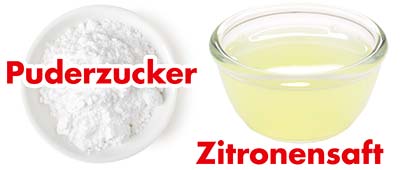 Puderzucker und Zitronensaft für Zitronenglasur