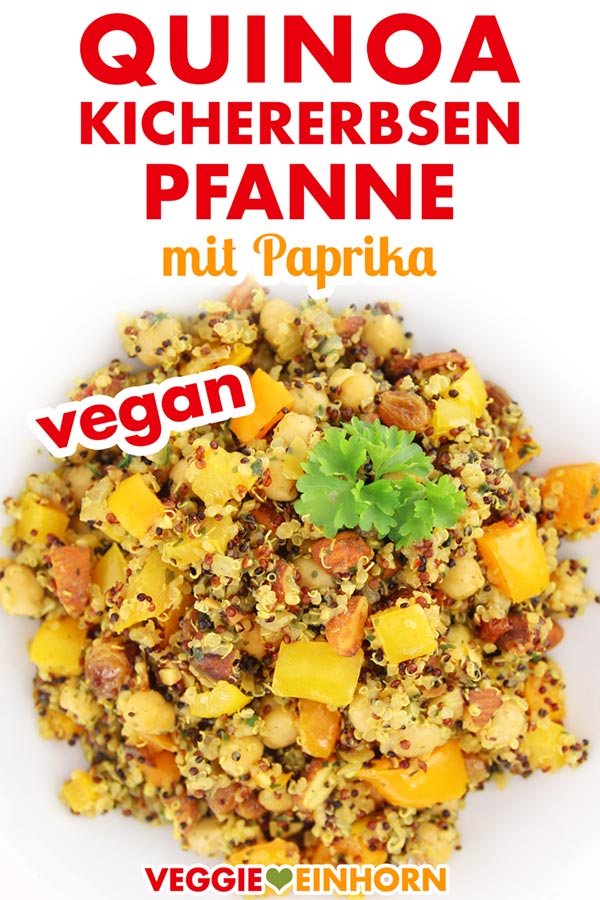 Quinoa-Kichererbsen-Pfanne mit Paprika und Mandeln | Gesunde vegane Gemüsepfanne | Abendessen oder Mittagessen vegan glutenfrei | Rezept mit Video #VeggieEinhorn
