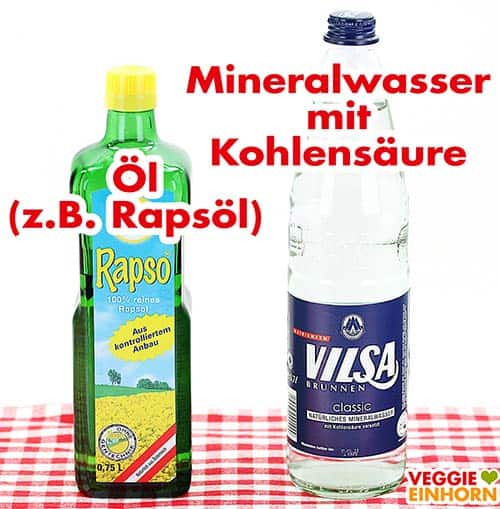 Rapsöl und Mineralwasser