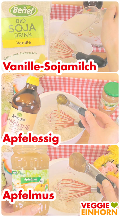 Vanille-Sojamilch, Apfelessig und Apfelmus werden zugefügt.