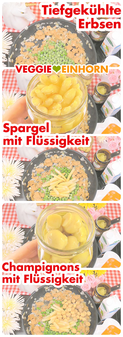 Erbsen, Spargel und Champignons zufügen