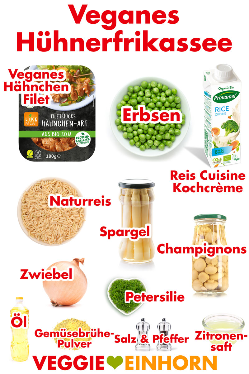 Zutaten für vegetarisches Hühnerfrikassee