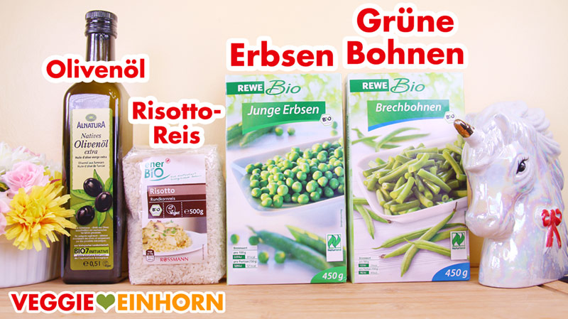 Risottoreis, tiefgekühlte Erbsen, grüne Bohnen