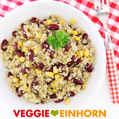 Einfache QUINOA-BOHNEN-MAIS Pfanne | Schnelles veganes Rezept | glutenfrei + ohne Soja | REZEPT mit VIDEO