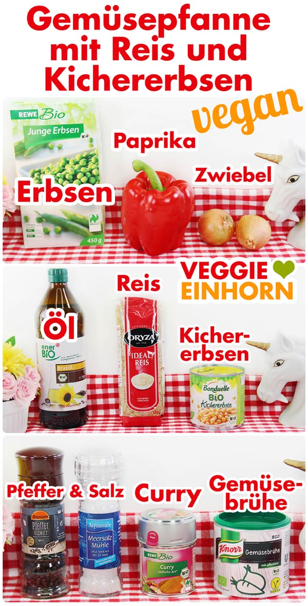 Verwendete Produkte für Gemüsepfanne mit Reis und Kichererbsen