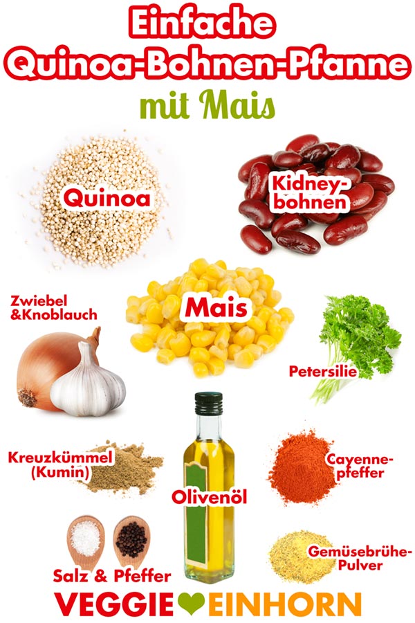 Einfache QUINOA-BOHNEN-MAIS Pfanne | Schnelles veganes Rezept | glutenfrei + ohne Soja | REZEPT mit VIDEO