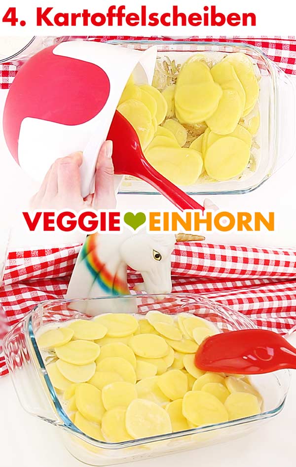 Rohe Kartoffelscheiben für veganes Kartoffelgratin Rohe Kartoffelscheiben für veganes Kartoffelgratin