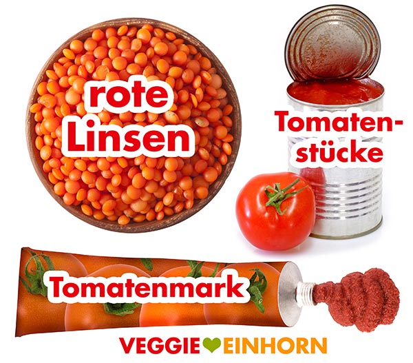 Rote Linsen, Tomatenstücke, Tomatenmark