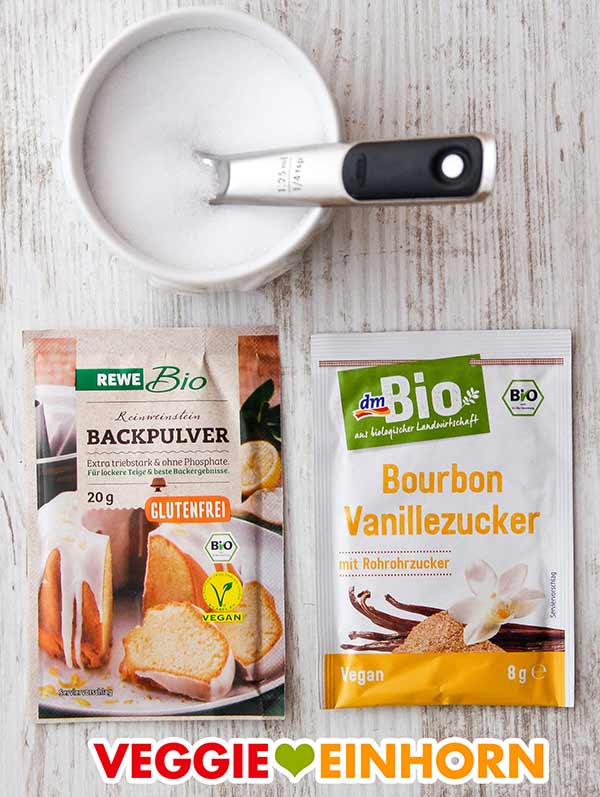 Salz, Rewe Bio Reinweinstein Backpulver, dm Bio Vanillezucker mit Rohrohrzucker Salz, Weinsteinbackpulver, Bourbon Vanillezucker