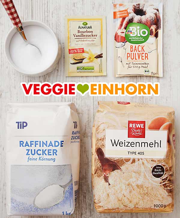 Salz, Vanillezucker, Backpulver, Zucker, Mehl Salz, Vanillezucker, Weinstein Backpulver, Zucker, Mehl