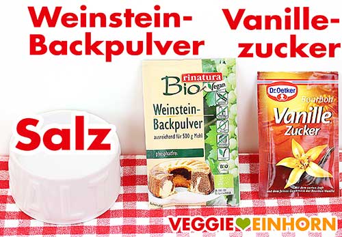 Salz, Weinsteinbackpulver und Vanillezucker