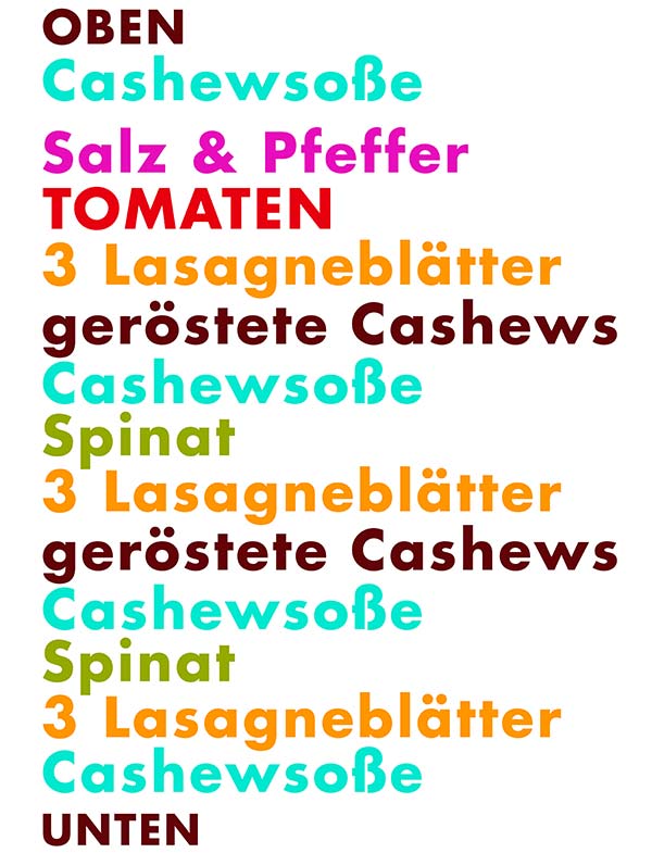 Schichten der Spinatlasagne von unten nach oben in der Auflaufform