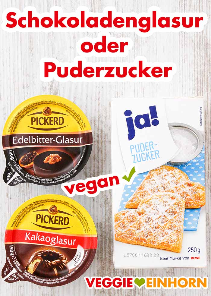 Zwei Packungen Schokoglasur und eine Packung Puderzucker