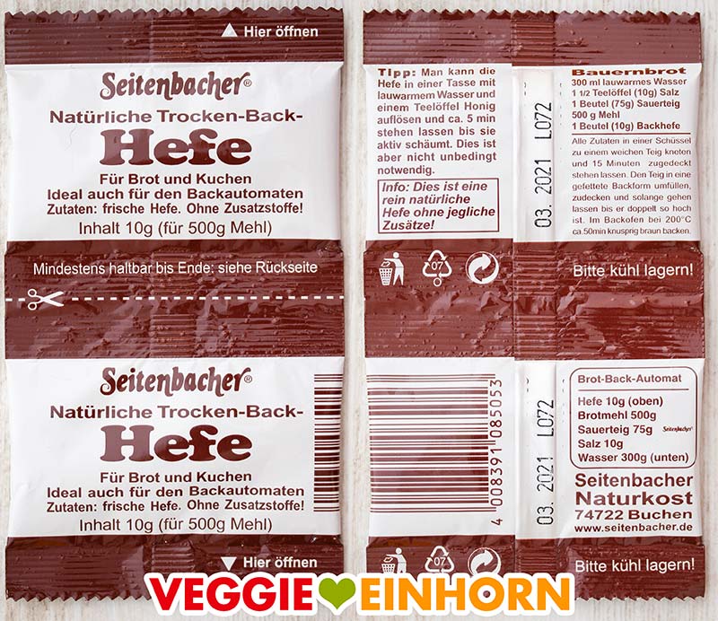 Eine Packung Trockenbackhefe von Seitenbacher