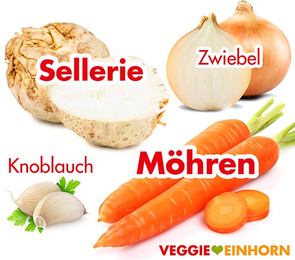 Sellerie, Möhren, Zwiebel, Knoblauch