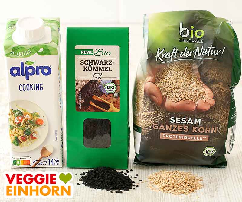 Soja Cuisine zum Kochen, Rewe Bio Schwarzkümmel und Sesamsamen Soja Cuisine, Schwarzkümmel, Sesam