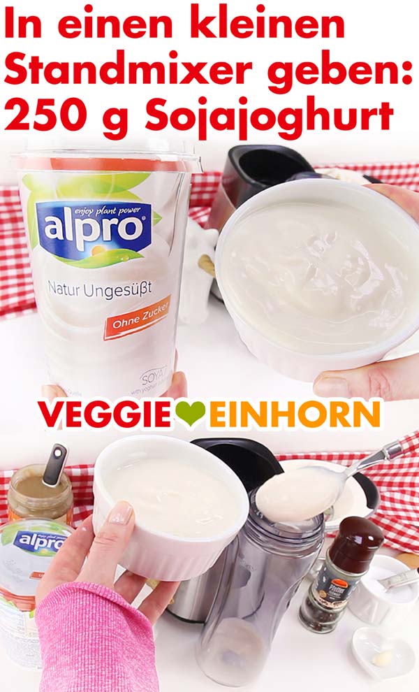 Sojajoghurt für veganes Joghurt Dressing mit Tahin Soja Joghurt für veganes Tahin Joghurtdressing