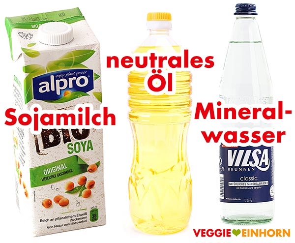 Sojamilch, neutrales Öl und Mineralwasser