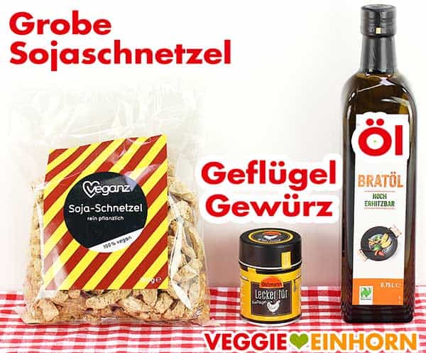 Grobe Sojaschnetzel, Gefügel-Gewürzsalz, Bratöl