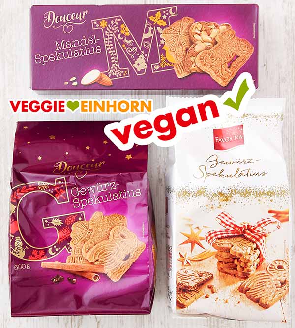 Drei Packungen mit veganem Spekulatius