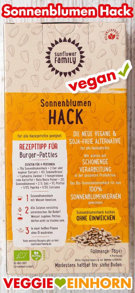 Rückseite der Sonnenblumenhack Verpackung