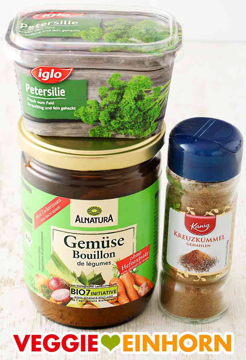Iglo TK Petersilie, Alnatura Gemüse Bouillon, Kania Kumin Tiefgekühlte Petersilie, Gemüsebrühe Pulver und gemahlener Kreuzkümmel