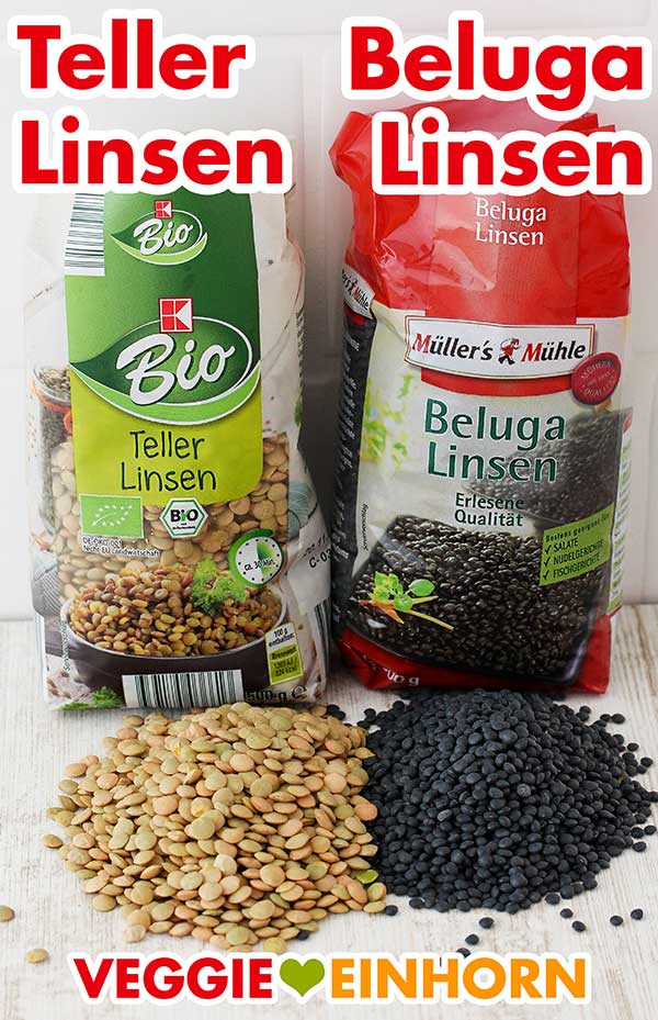 Eine Packung Teller Linsen und eine Packung Beluga Linsen