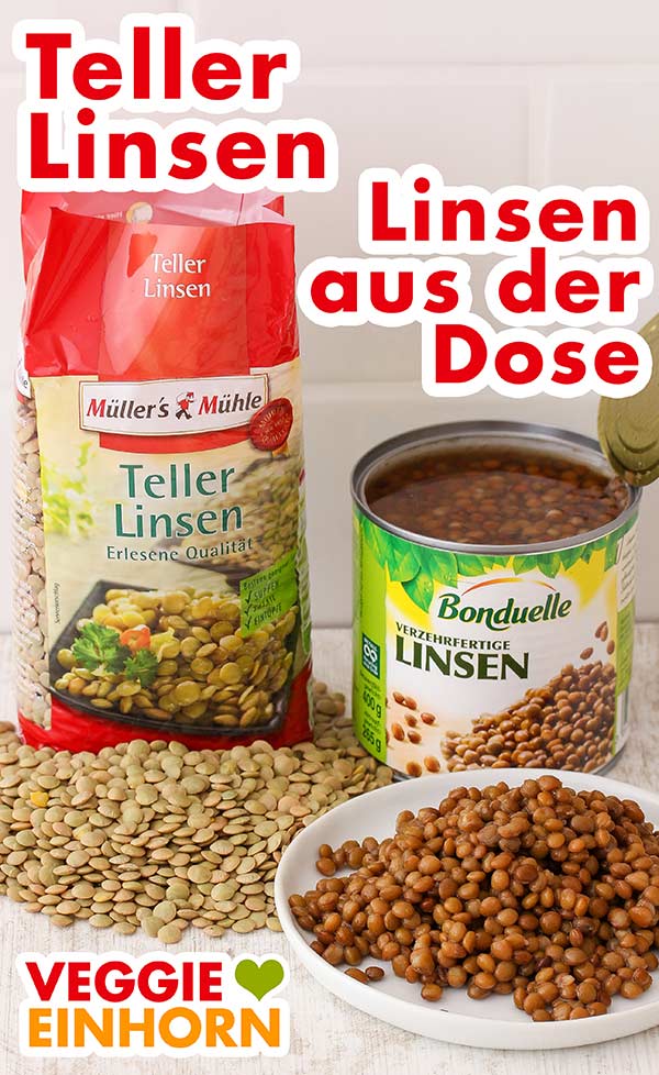 Eine Packung Tellerlinsen und eine Dose mit Linsen