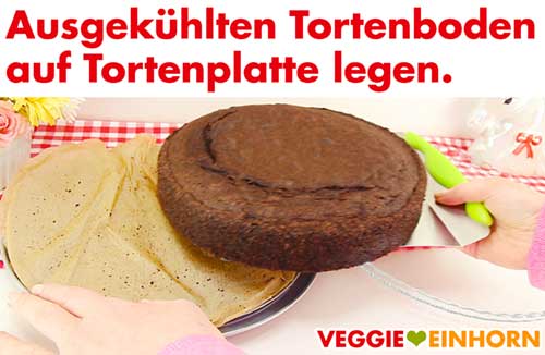 Tortenboden mit Tortenretter auf Tortenplatte legen Tortenboden mit Tortenretter auf Tortenplatte legen